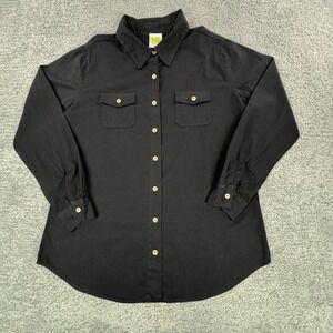 Drawstrings of Malibu Black Cotton Button Up Shirt Long Sleeve Large USA